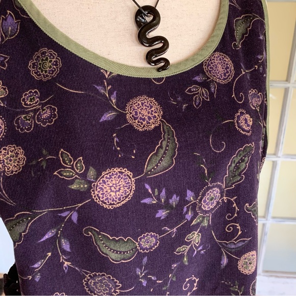 Vintage cotton fine corduroy purple & green flower dress - Picture 3 of 9